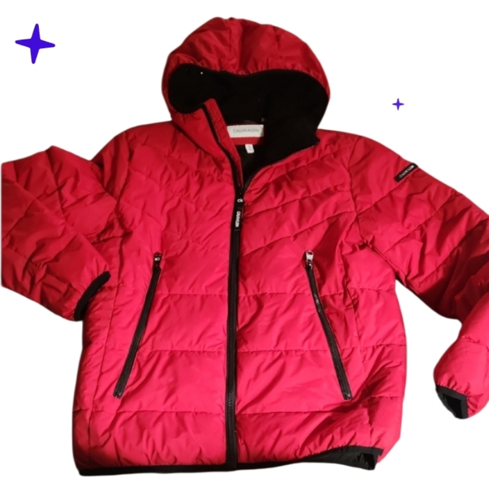 Calvin KLEIN MED Red Puffer Jacket with  Hood